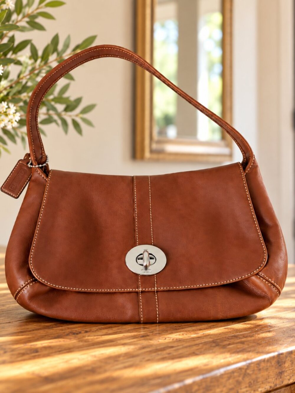 Coach Ergo Leather Flap Shoulder Bag Tobacco Brown Z16254